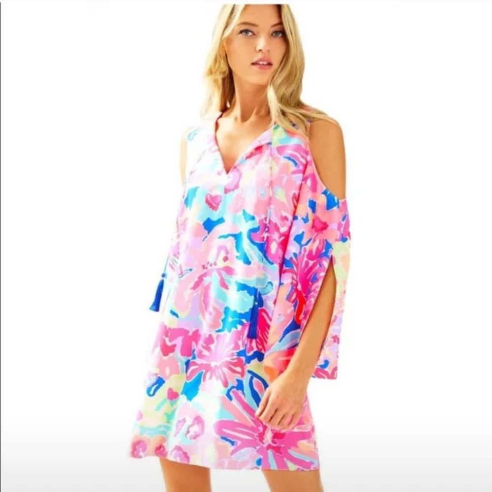 Lilly Pulitzer Cold Shoulder Benicia Tunic Dress, Multi Playa Hermosa